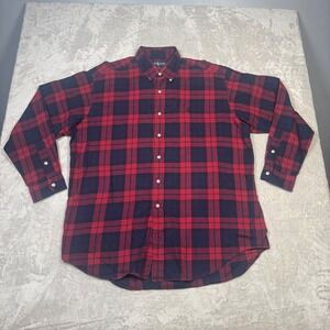 Ralph Lauren Men's Blaire Red Navy Plaid Long Sleeve Button Down Shirt‎ Cotton L